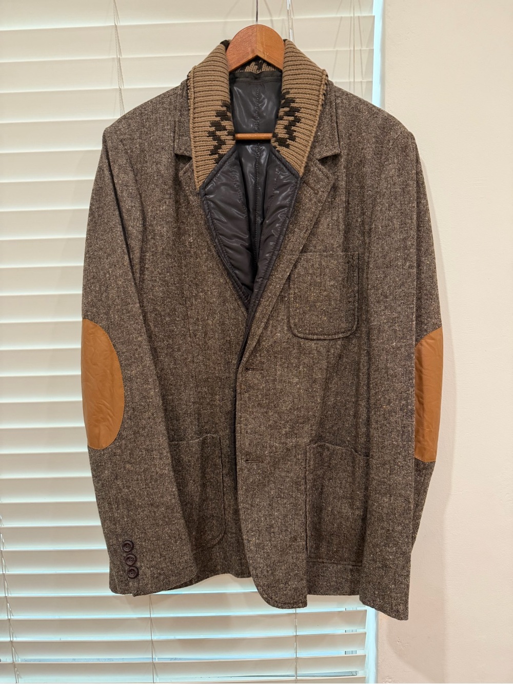 ZARA - Men's Brown Wool Blend Blazer with Elbow Patches - Size XL